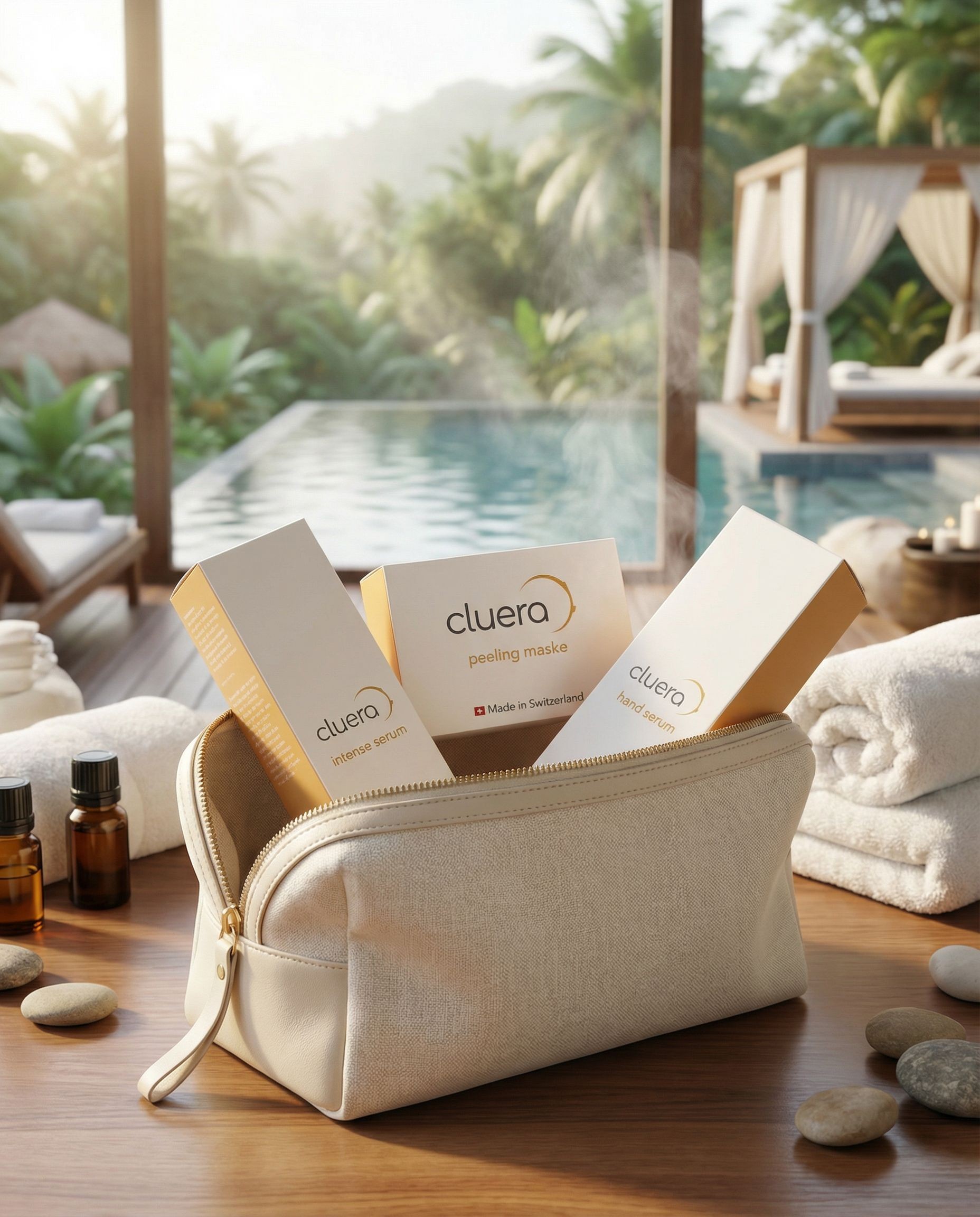 CLUERA products in spa bag