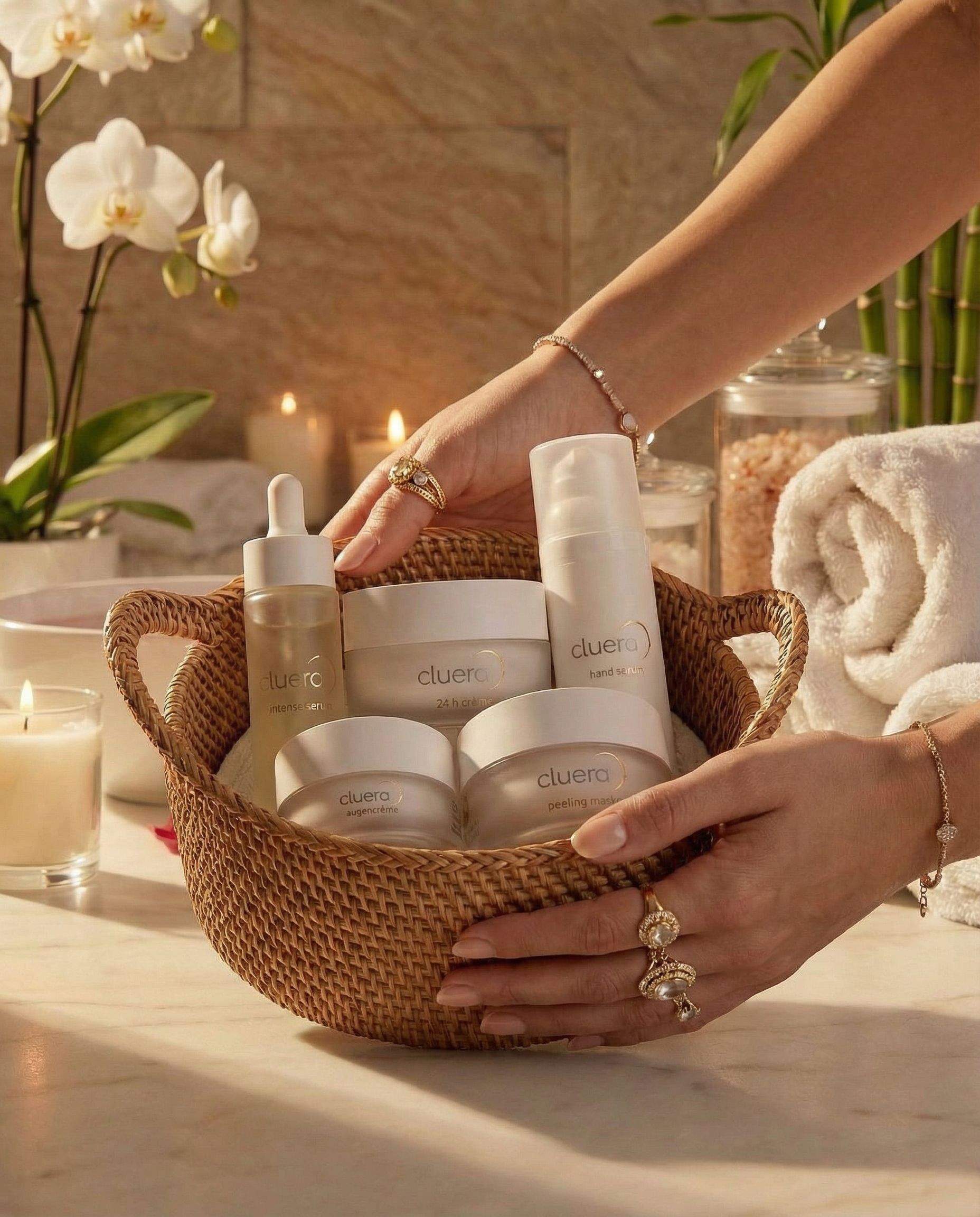 CLUERA skincare products in basket